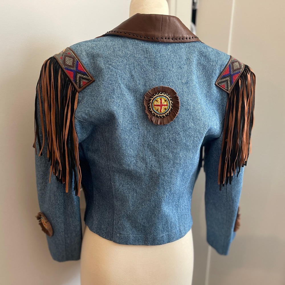 Vintage Brown and Black Fringe Women's Jacket - Picture 4 of 6